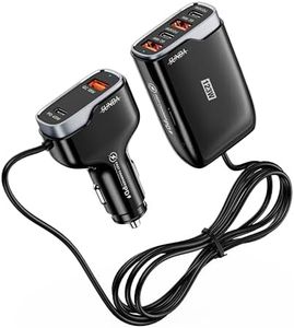 6 Multi Ports USB C Car Charger, 123W Fast Car Charger Adapter, PD 45W Compatible with iPhone15/Galaxy/Samsung S23, Type C Cigarette Lighter USB Charger with 5.7FT Cable for Rear Seat Charging(Black)