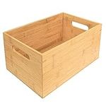 Kurtzy Bamboo Wood Storage Box with Handles - L30 x W20 x H13.8cm / 11.81 x 7.87 x 5.43 Inches - Home, Office, Kitchen & Bathroom Organising Bin - Stackable Wooden Pantry, Cupboard & Shelf Organiser