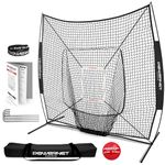 PowerNet DLX 7x7 Baseball Softball Hitting Net + Weighted Heavy Ball + Strike Zone Bundle (Black) | Training Set | Practice Equipment Batting Soft Toss Pitching | Team Color | Portable Backstop