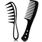 Sularpek Pack of 2 Hair Combs, Wide Tooth Comb, Shark Tooth Comb, Coarse Comb, Curls Comb for Curly Wet Wavy Thick Hair Wigs Hairdresser Salon Women and Men (Black)