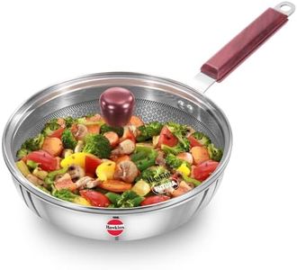 Hawkins 22 cm Frying Pan with Glass Lid, Triply Stainless Steel Shielded Nonstick Fry Pan with Rosewood Handle, Honeycomb, Induction, Silver (NSF22G)