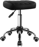 BFTOU Black Minimalist Square Swivel Stool, Work Spa Shop Massage Height Adjustable Cost Effective Rolling Stool Chair with Wheels