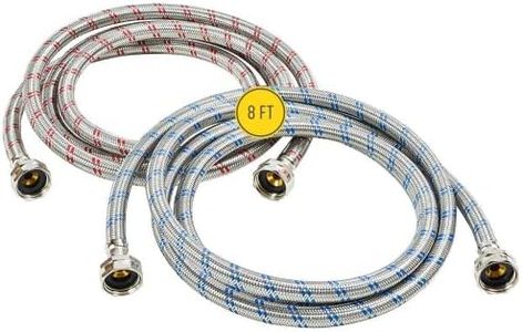 Washing Machine Hoses (8FT) - OCT Connect for Easy & Secure Tightening - Universal Fit to All Wash Machines - (2 Pack) Braided Stainless Steel - Burst Proof Washer Water Supply Line