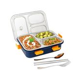 Brand Conquer Lunch Box 3 Compartment Leak-Proof BPA Free Stainless Steel for School, Lunch Box for School & Office with a Fork, a Spoon and a Pair of Chopsticks (3 Compartment, Blue)