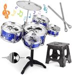 Kids Drum Set,Jazz Drum Musical Toys, 5 Drum with Stool Mini Band Rock Set,Toddler Educational Percussion Musical Instrument Drum Toy, Birthday Gift for Kids Gift Set