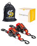 Strapinno Retractable Ratchet Straps - 1 in x 12 ft Heavy Duty Tie Downs, 1800lbs Breaking Strength Each, S Hooks with Safety Clip, AutoRetract, for Moving, Motorcycle, Boat, Kayak, and Cargo (2 PCS)