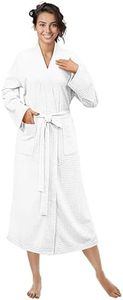 PAVILIA Women Waffle Knit Kimono Robe, Soft Cozy Breathable Lightweight Long Bathrobe with Side Pockets for Shower Spa House, White, Small-Medium