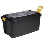 Pluto Packaging Strong Black XL Capacity 110 & 145 Litres Indoor Outdoor Heavy Duty Storage Trunk With Wheels & Handles (145 Litre, 1 x Storage Trunk Box)