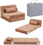 Tiita Folding Sofa Bed for Kids, Quad-Fold Mattress with Pillow, Soft Plush Couch, Portable Storage Bag, Convertible Lounger, for Playroom, Living Room, Guest Room, Brown
