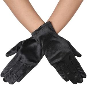 DreamHigh Women Short Satin Mittens Opera Gloves Wrist Length Gloves (Black)