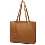 MORGLOVE Women's Tote Bag Large Handbag Soft Leather Simple Shoulder Bag with Zipper for School Work Leisure (A-Brown)