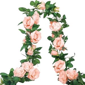 Ageomet 3pcs 19.5ft Floral Garland Pink Rose Vines Artificial Flowers, Silk Fake Flower Vines Hanging Rose Ivy for Wedding Arch Garden Background Engagement Ceremony Reception Decor