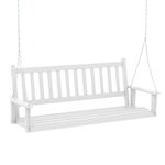 COSTWAY 2/3-Seater Garden Swing Chair, Poplar Wood Swing Bench Loveseat with Adjustable Hanging Chains, Outdoor Hanging Swing Seat Hammock for Patio Garden Yard Tree (White, 168 x 65 x 63cm)