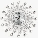 Holdfiturn Crystal Diamond Wall Clocks Modern Wall Clock Flower Wall Clock Silent Metal Clock 45cm for Living Room Bedroom Home Wall Art Decoration