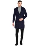 ESSENTIELE Men's Navy Blue Trench Coat Single Breasted Tweed Business Long Jacket Overcoat (SMALLL)