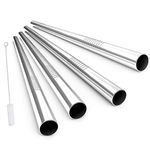 Stainless Steel Drinking Straws, Alink Extra Wide Long Reusable Fat Boba Metal Smoothie Straws Jumbo, 12 mm X 9 in Set of 4 with Cleaning Brush…