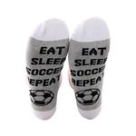 PXTIDY Soccer Socks Soccer Lover Gift Eat Sleep Soccer Repeat Crew Socks For Women Men Soccer Fans Gift Sport Player Gifts (Soccer)