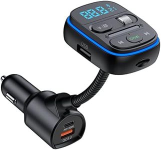 Fm Transmitter Auto Bluetooth,HIDOU Wireless Bluetooth 5.0 Car Radio Adapter Receiver Car Kit with Bass,7 Color Light,QC3.0 PD 30W Fast Charge,Siri Voice Assistant,Handsfree Call,Mp3 Player