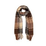 Miss Lulu Scarf for Men Plaid Check Winter Warm Soft Wool Scarves with Tassel Large Tartan Wrap (Brown)