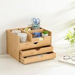Navaris Bamboo Desk Organiser - High Capacity Supplies Storage Organisers - Desk Tidy Drawers Desktop Organiser - A4 Paper Books Large Folders - Ideal for Home Office Study Work