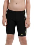 Speedo Boy's Endurance 10 High Chlorine Resistant UPF 40+ Sun Protection Hyperboom Panel Print Jammer - Black & Lemon Drizzle