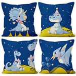 Aoihrraan 24 x 24 Inch Cute Cartoon Animal Cushion Covers Dark Blue Starry Sky Dinosaur Planet Soft Short Plush Square Baby Throw Pillow Covers Children'S Party Kids Sofa Bed Car, 60x60cm Set of 4