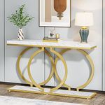 Tribesigns Gold Console Table, 55 inch Faux Marble Entryway Table Narrow Long Sofa Table, Modern Accent Table for Living Room, Entrance Table Geometric Metal Frame, White and Gold