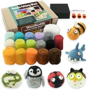 Needle Felting Starter Kit by Woolbuddy ? 16 Wool Colors Felting Foam Mat 6 Needles 3 Thimbles & Instruction Manuel ? Great for Arts & Crafts Decorations Ornaments & Easy for Beginners