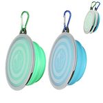 SLSON Plastic Collapsible Dog Bowls With Cover Lids,2 Pack Dog Travel Bowls Portable Foldable Cat Water Dish Bowl For Pets Walking Parking Camping,Light Blue And Green,?12.7 cm,H_1.27 cm,W_12.7 cm