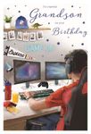 ICG Special Grandson Birthday Card - Computer Gamer with Headphones and Snacks with a Foil Finish