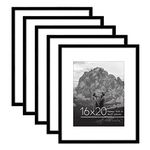 Americanflat 16x20 Picture Frame Set of 5 in Black - Use as 11x14 Picture Frame with Mat or 16x20 Frame Without Mat - Picture Frames Collage Wall Decor with Plexiglass Cover - Gallery Wall Frame Set