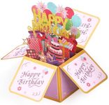 Bighan Pop Up Happy Birthday Card, 3D Happy Birthday Pop Up Greeting Boxed Cards Anniversary Pop Up Cards for Kids Men and Women Family, Gold Pink