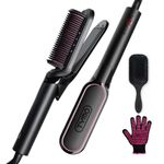 Hair Straightener Brush and Flat Iron 2 in 1 - TYMO FLIPRO 200M Ions Straightening Brush for Women, Ceramic Dual Voltage Hot Comb for Anti-Frizz Straights, Minimize pulling, Less Heat Damage, Black