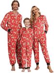 Ekouaer Christmas Onesie Matching Family Fleece Hooded One Piece Zipper Long Sleeve Pajamas with Pockets S-XXL Reindeer Red XXL