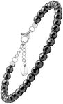 MagnetRX® Hematite Magnetic Anklet – Ultra Strength Magnetic Hematite Stones – Elegant Magnetic Ankle Bracelets for Women – Metalic Black Beaded Hematite Anklets for Women and Men (6mm Faceted Beads)