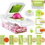 ADOV Vegetable Chopper, 14 in 1 Multi-Function Kitchen Mandoline Slicer, 7 Replaceable Stainless Steel Vegetable Cutter with Egg Separator Hand Guard Julienne Grater for Onion Potato Fruits - Lime