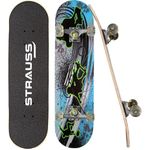 Strauss Bronx BT Lightweight Skateboard with Unique Graphics|31 X 8 Inches with 8 Layer Maple Deck with High Density & Non-Slip Waterproof Grip Tape|2 inch PU Wheels|Suitable for 8 Years and Above