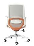 NXTGEN MISURAA Imported Prague Mid Back Ergonomic Chair with Advanced Synchro Tilt Mechanism, Cushion Seat and Nylon Mesh Back, Adjustable Seat Depth, Lumbar Support and Arms (White and Orange)