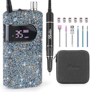 Belle Electric Nail Drill Kit, 35000RPM Professional Cordless Nail Drill Machine with Coreless Motor for Acrylic Gel Nails, Portable Rechargeable Manicure/Pedicure/Polishing Tool, Blue Crystal