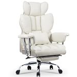 rattantree Executive Office Desk Chair, Ergonomic Computer Leather Chair with Footrest, PU Heavy Duty Recliner with Lumbar Support, Big High Back Swivel Chair-White