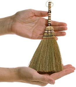 SN SKENNOVA - (Tiny Size) 11 inch Short of Asian Whisk Broom Thai Natural Straw Broom with Embroidery Nylon Thread Handle with Nylon Hanger