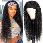 Rebasar Deep Wave Curly Headband Wigs Human Hair None Lace Front Wigs for Black Women（24 Inch）Brazilian Virgin Human Hair Glueless Machine Made Wigs Natural Black Color