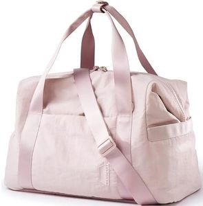 BAGSMART Gym Bag for Women, Carry on Weekender Overnight Bag, Travel Duffel Bags with Trolley Sleeve, Personal Item Travel Bag Tote Bag Workout Dance Bag, Pink-Medium