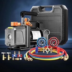AUSWAY 4CFM Vacuum Pump Set 1/3HP 1 Stage Air Conditioning HVAC Refrigeration AC Car Auto Repair Tools Food Clothes Packaging R134A R410 R502 Manifold Gauges Black
