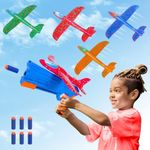 4 Pack Airplane Launcher Toys, 2 in 1 LED Foam Glider Catapult Plane Toy with 6 Darts, Outdoor Sport Flying Toys for Kids Ages 4 5 6 7 8 9 10 11 12 Year Old Boys Girls Birthday