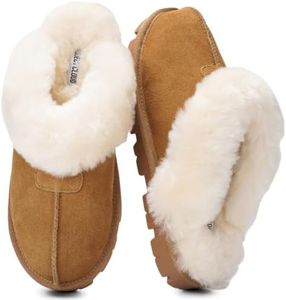 Project Cloud House Slippers for Women - 100% Genuine Leather & Natural Fur lining Fuzzy Slippers Women - Memory Foam Women Shoes & House Shoes for Women, Cozy & Fluffy Slippers (Hedy, Tan, 6)