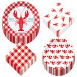 Crawfish Boil Party Tableware - Round Paper Dinner Plates, Dessert Plates, Lunch Napkins, and Beverage Napkin Set (32 Plates and Napkins Total)