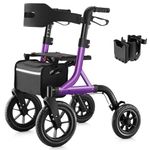 MAXWALK Walkers for Seniors, Rollator Walker with Seat, 12" Big Rubber Wheels All Terrain Rollator Walker with Backrest, Built-in Cable, Cup Holder, Foldable and Height Adjustment for Seniors, Purple