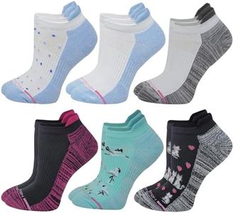 Dr. Motion 6 Pairs Womens Low Cut Ankle Cushioned Breathable Compression Socks, Assorted B, 9-11