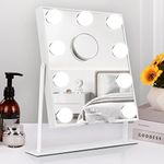 OSDUE Hollywood Vanity Mirror with Lights, Lighted Vanity Mirror with Bluetooth and Wireless Charging Makeup Mirror, Touchscreen Control with 9 Dimmable LED Bulbs,10x Magnification, 3 Color Modes